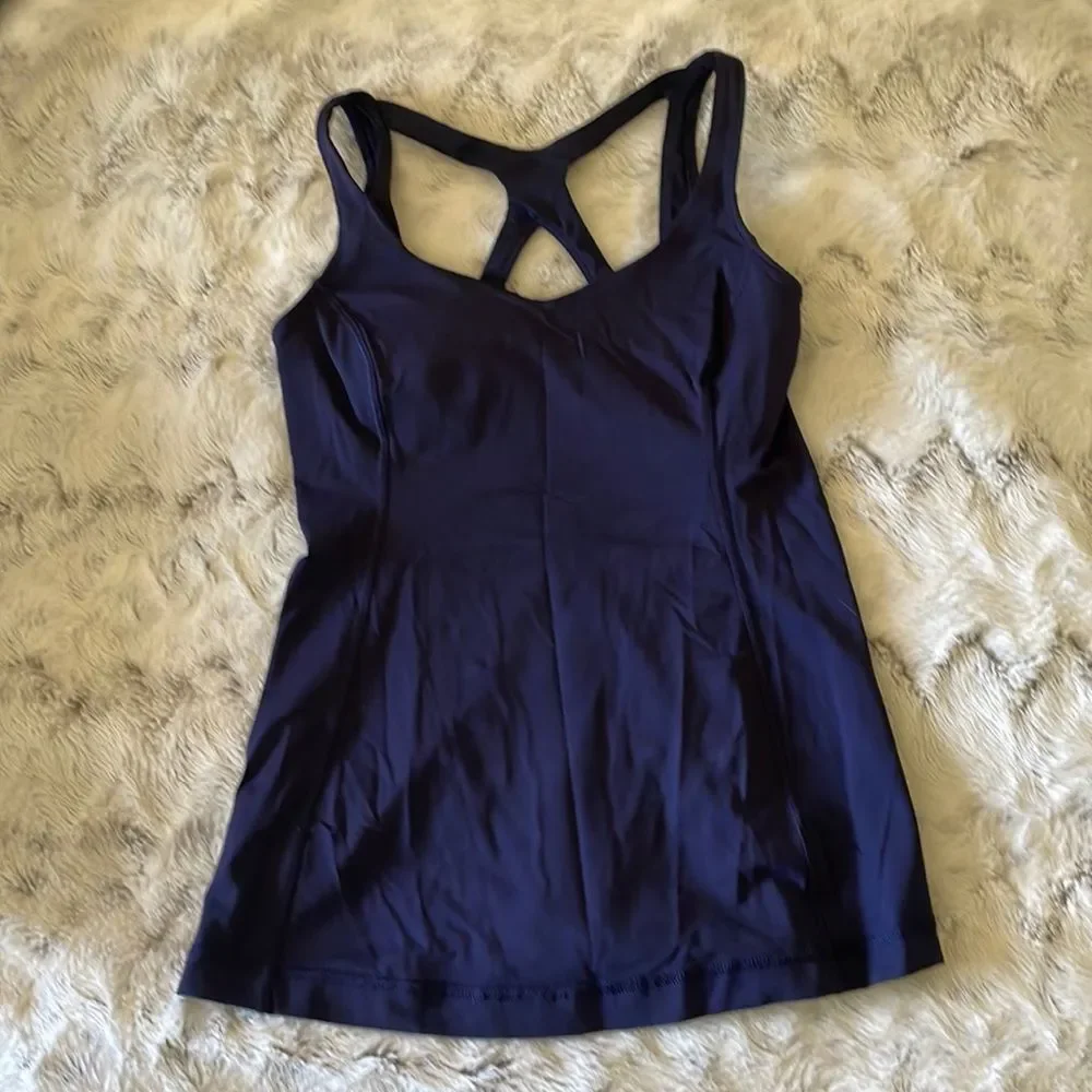 Lululemon Optimal Tank in Deep Indigo Purple Built in Bra Strappy Back small s